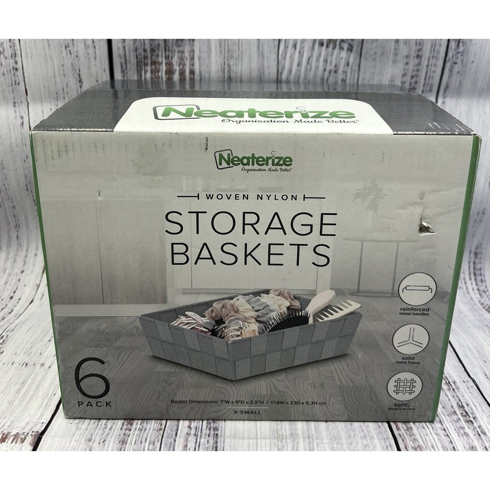 Neaterize Woven Nylon Storage Baskets 6 Pack 7x9x2.5" Black X-Small